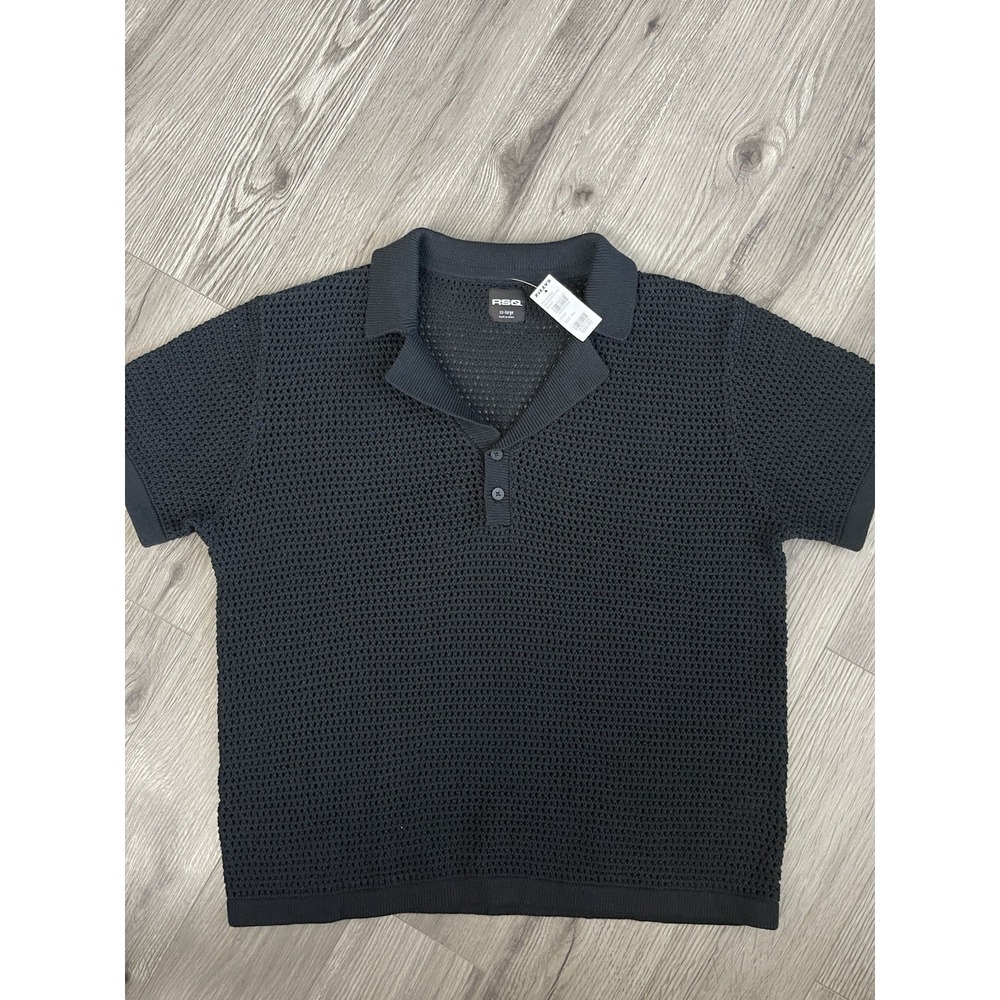 RSQ‎ Men's Size XXL Black Sweater / Knit Polo Style Shirt